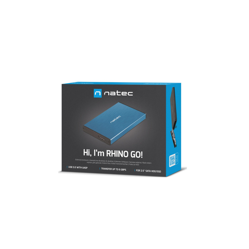 Externý box pre HDD 2,5" USB 3.0 Natec Rhino Go, modrý, hliníkové telo