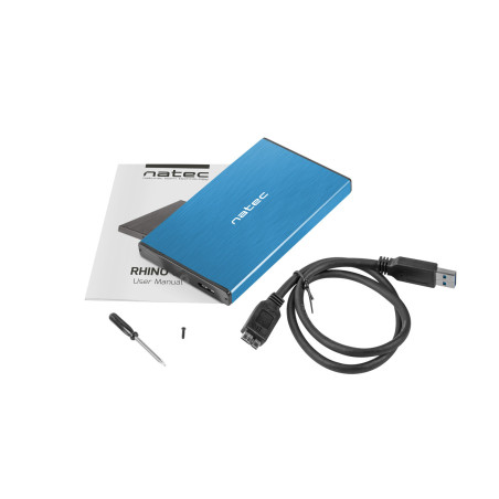 Externý box pre HDD 2,5" USB 3.0 Natec Rhino Go, modrý, hliníkové telo