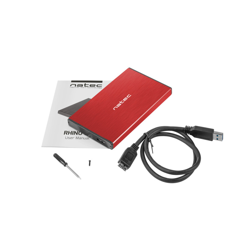 Externý box pre HDD 2,5" USB 3.0 Natec Rhino Go, červený, hliníkové telo