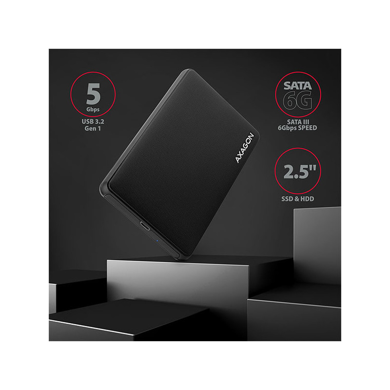 AXAGON EE25-SLC, USB-C 3.2 Gen 1 - SATA 6G 2.5" SLIDE box, bezskrutkový, čierny