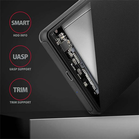 AXAGON EE25-SLC, USB-C 3.2 Gen 1 - SATA 6G 2.5" SLIDE box, bezskrutkový, čierny