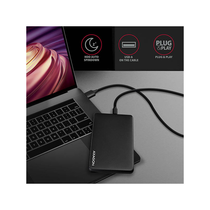 AXAGON EE25-SLC, USB-C 3.2 Gen 1 - SATA 6G 2.5" SLIDE box, bezskrutkový, čierny