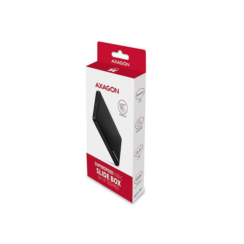 AXAGON EE25-SLC, USB-C 3.2 Gen 1 - SATA 6G 2.5" SLIDE box, bezskrutkový, čierny