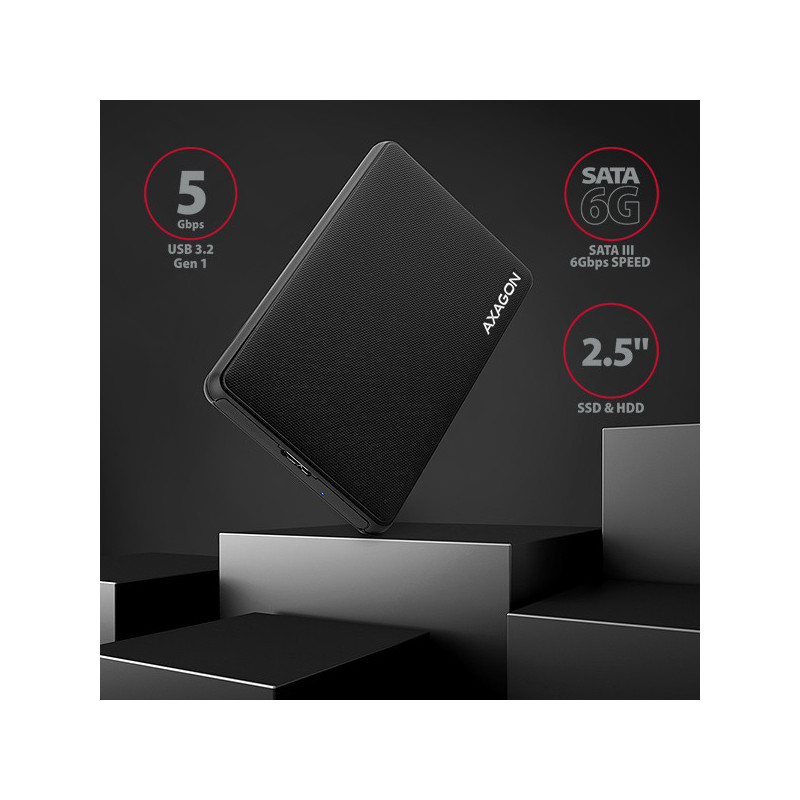 AXAGON EE25-SL, USB 3.2 Gen 1 - SATA 6G, 2.5" SLIDE box, bezskrutkový, čierny
