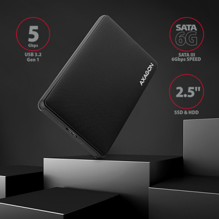 AXAGON EE25-SL, USB 3.2 Gen 1 - SATA 6G, 2.5" SLIDE box, bezskrutkový, čierny