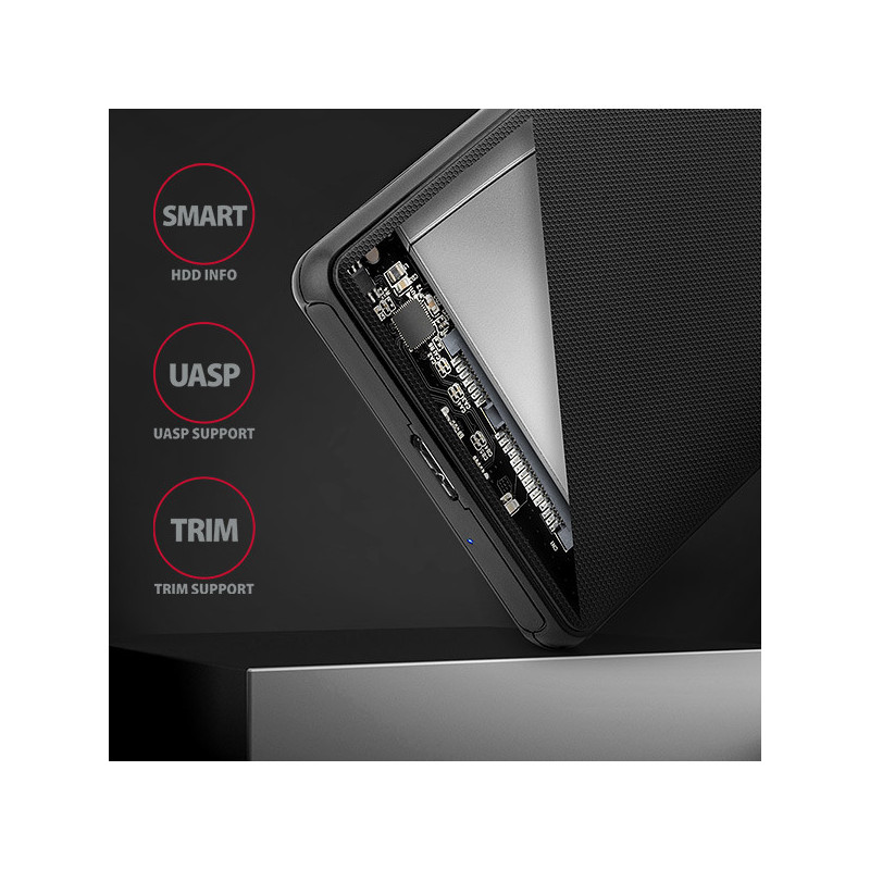 AXAGON EE25-SL, USB 3.2 Gen 1 - SATA 6G, 2.5" SLIDE box, bezskrutkový, čierny