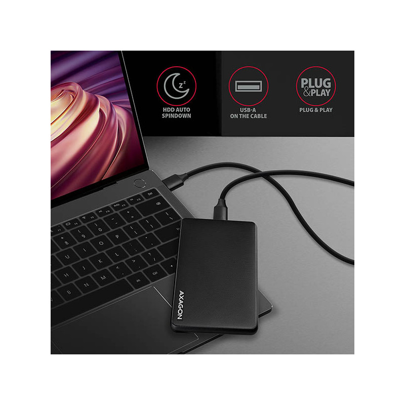 AXAGON EE25-SL, USB 3.2 Gen 1 - SATA 6G, 2.5" SLIDE box, bezskrutkový, čierny