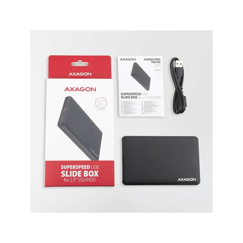 AXAGON EE25-SL, USB 3.2 Gen 1 - SATA 6G, 2.5" SLIDE box, bezskrutkový, čierny
