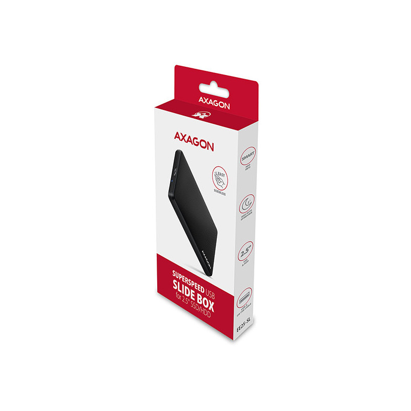 AXAGON EE25-SL, USB 3.2 Gen 1 - SATA 6G, 2.5" SLIDE box, bezskrutkový, čierny