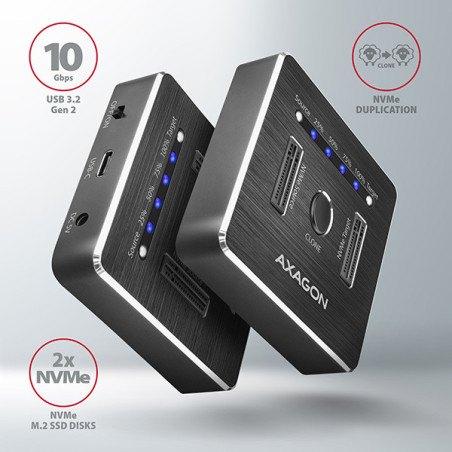 AXAGON ADSA-M2C, USB-C 3.2 Gen 2 - 2x M.2 NVMe SSD CLONE MASTER dokovacia stanica