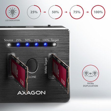 AXAGON ADSA-M2C, USB-C 3.2 Gen 2 - 2x M.2 NVMe SSD CLONE MASTER dokovacia stanica