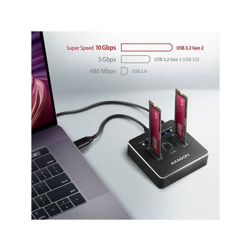 AXAGON ADSA-M2C, USB-C 3.2 Gen 2 - 2x M.2 NVMe SSD CLONE MASTER dokovacia stanica