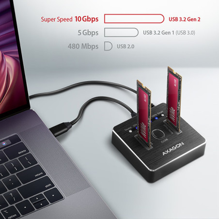 AXAGON ADSA-M2C, USB-C 3.2 Gen 2 - 2x M.2 NVMe SSD CLONE MASTER dokovacia stanica