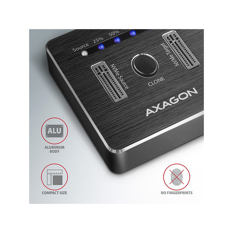 AXAGON ADSA-M2C, USB-C 3.2 Gen 2 - 2x M.2 NVMe SSD CLONE MASTER dokovacia stanica