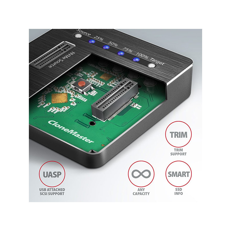 AXAGON ADSA-M2C, USB-C 3.2 Gen 2 - 2x M.2 NVMe SSD CLONE MASTER dokovacia stanica