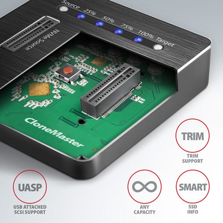 AXAGON ADSA-M2C, USB-C 3.2 Gen 2 - 2x M.2 NVMe SSD CLONE MASTER dokovacia stanica