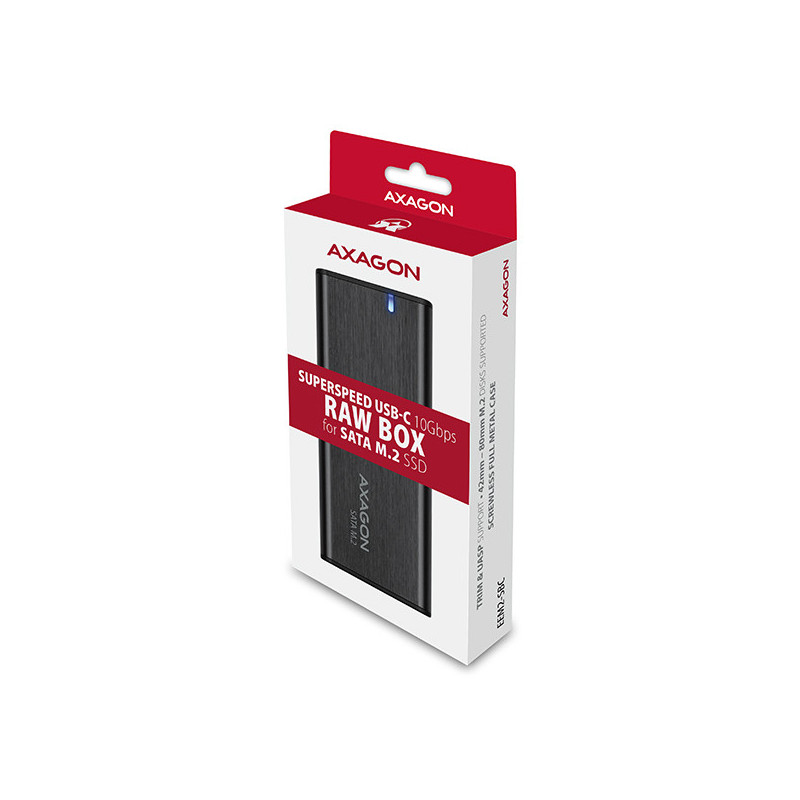 AXAGON EEM2-SBC, USB-C 3.2 Gen 2 - M.2 SATA SSD kovový RAW box, bezskrutkový