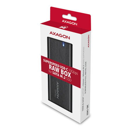 AXAGON EEM2-SBC, USB-C 3.2 Gen 2 - M.2 SATA SSD kovový RAW box, bezskrutkový