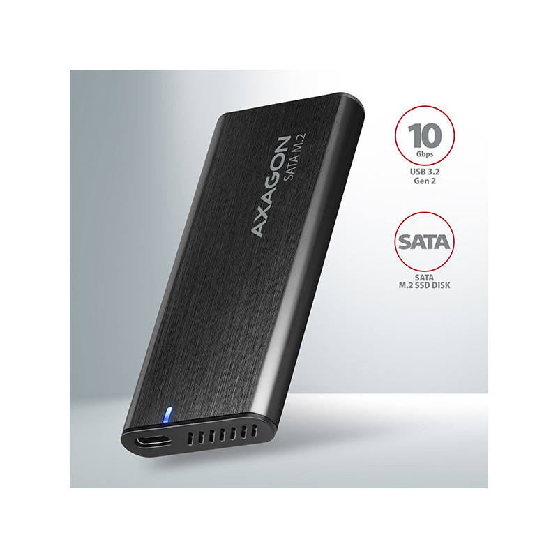 AXAGON EEM2-SBC, USB-C 3.2 Gen 2 - M.2 SATA SSD kovový RAW box, bezskrutkový