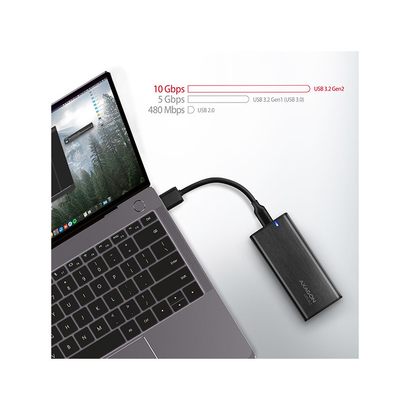 AXAGON EEM2-SBC, USB-C 3.2 Gen 2 - M.2 SATA SSD kovový RAW box, bezskrutkový