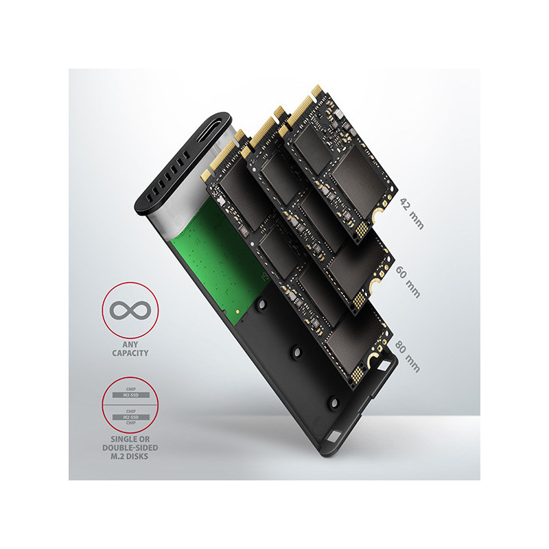 AXAGON EEM2-SBC, USB-C 3.2 Gen 2 - M.2 SATA SSD kovový RAW box, bezskrutkový