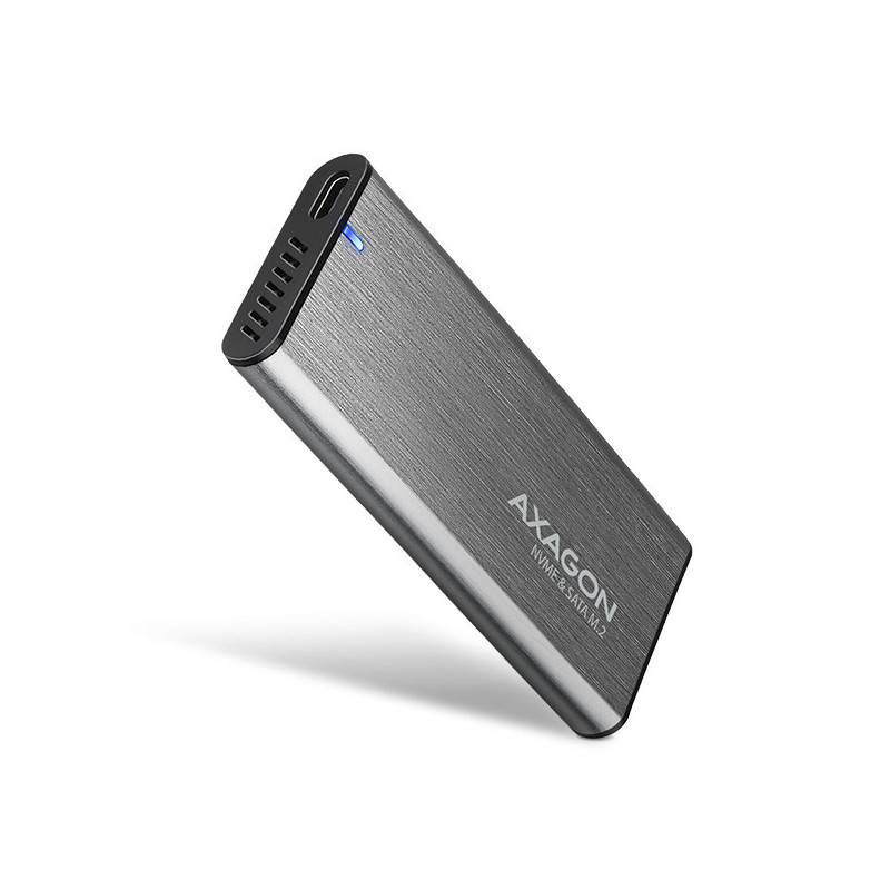 AXAGON EEM2-SG2, USB-C 3.2 Gen 2 - M.2 NVMe & SATA SSD kovový RAW box, bezskrutkový, strieborný