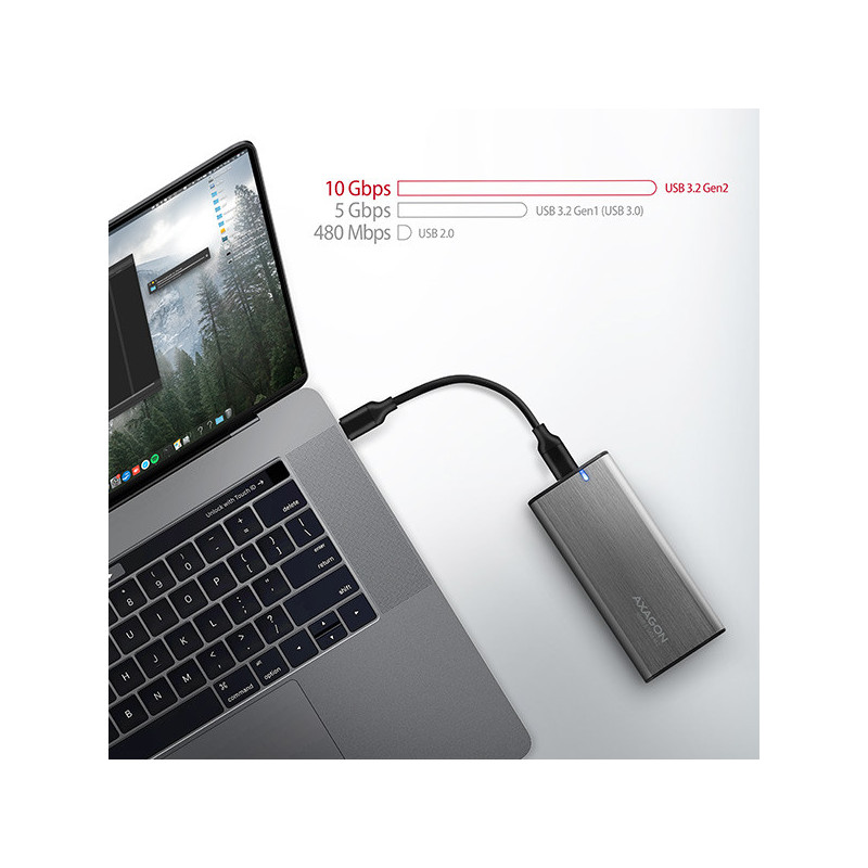 AXAGON EEM2-SG2, USB-C 3.2 Gen 2 - M.2 NVMe & SATA SSD kovový RAW box, bezskrutkový, strieborný