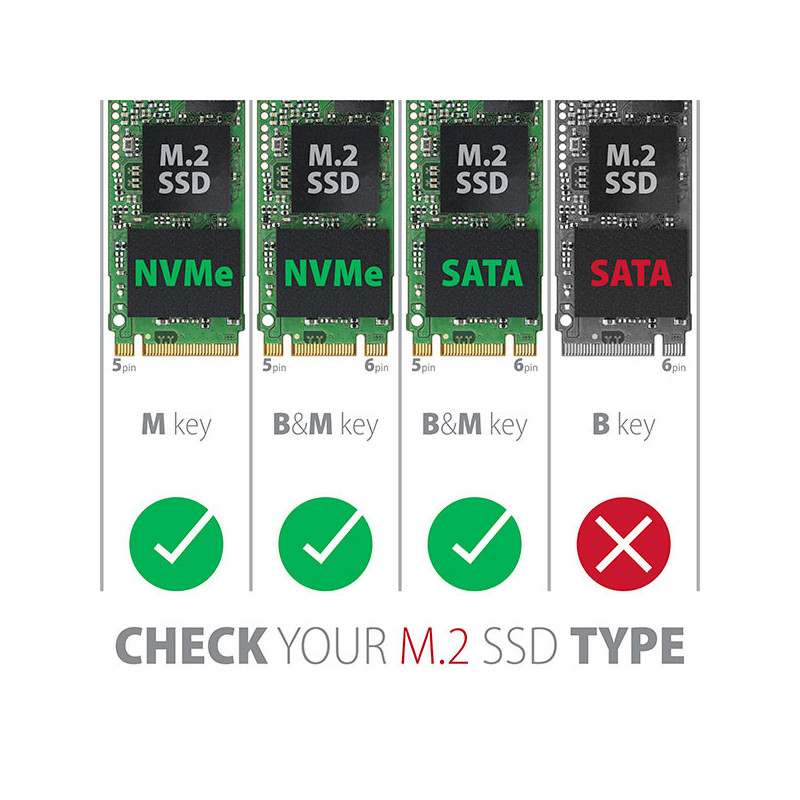 AXAGON EEM2-SG2, USB-C 3.2 Gen 2 - M.2 NVMe & SATA SSD kovový RAW box, bezskrutkový, strieborný