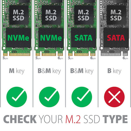 AXAGON EEM2-SG2, USB-C 3.2 Gen 2 - M.2 NVMe & SATA SSD kovový RAW box, bezskrutkový, strieborný
