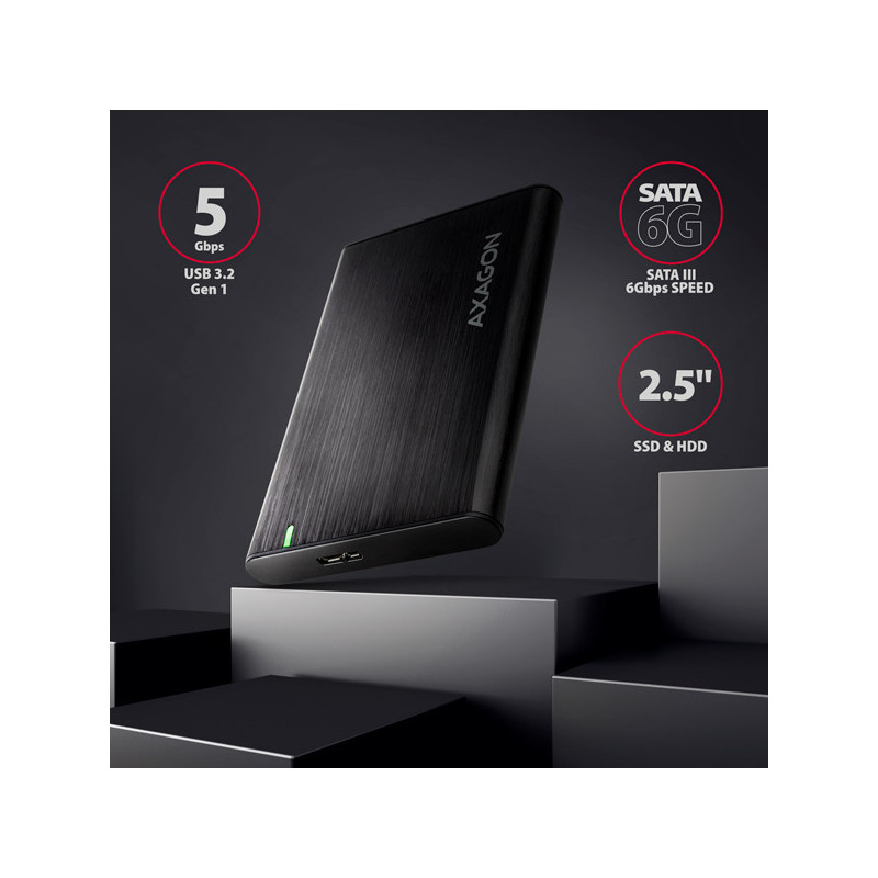 AXAGON EE25-A6M, USB 3.2 Gen 1 - SATA 6G 2.5" kovový RAW box, bezskrutkový