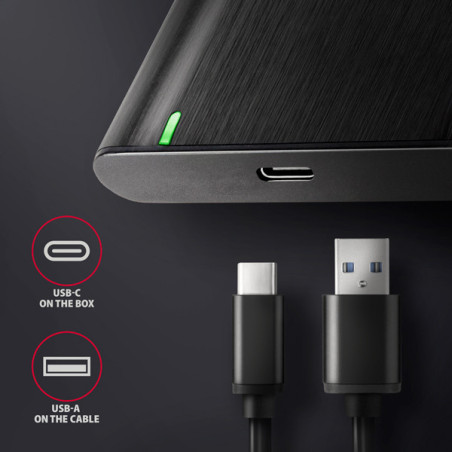 AXAGON EE25-A6C, USB-C 3.2 Gen 1 - SATA 6G 2.5" kovový RAW box, bezskrutkový