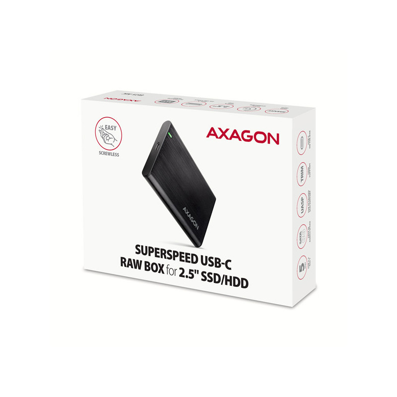 AXAGON EE25-A6C, USB-C 3.2 Gen 1 - SATA 6G 2.5" kovový RAW box, bezskrutkový