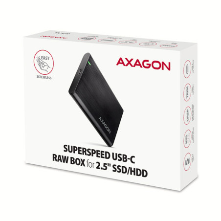 AXAGON EE25-A6C, USB-C 3.2 Gen 1 - SATA 6G 2.5" kovový RAW box, bezskrutkový