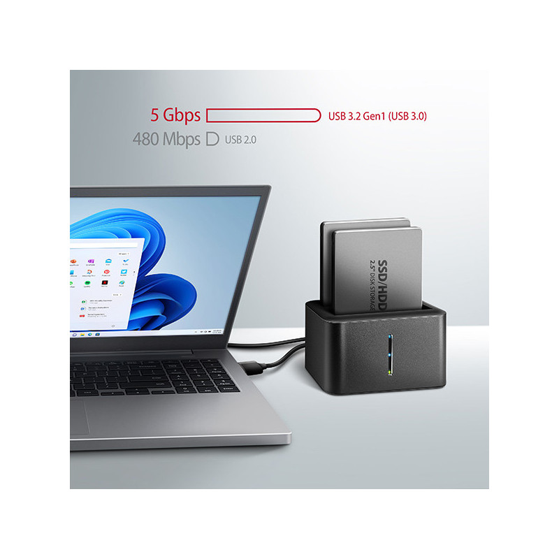 AXAGON ADSA-D25, USB 3.2 Gen 1 - 2x SATA 6G 2.5" SSD/HDD CLONE MINI dokovacia stanica