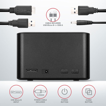 AXAGON ADSA-D25, USB 3.2 Gen 1 - 2x SATA 6G 2.5" SSD/HDD CLONE MINI dokovacia stanica