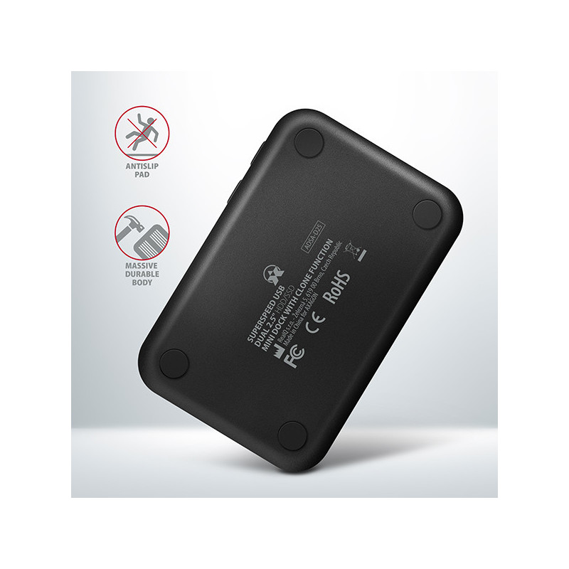 AXAGON ADSA-D25, USB 3.2 Gen 1 - 2x SATA 6G 2.5" SSD/HDD CLONE MINI dokovacia stanica