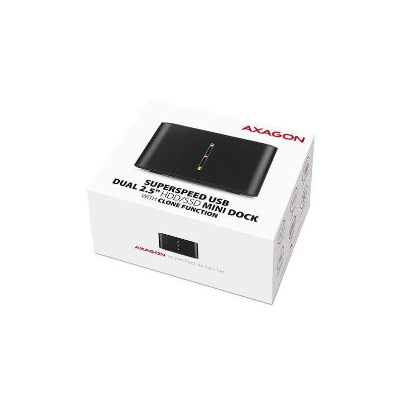 AXAGON ADSA-D25, USB 3.2 Gen 1 - 2x SATA 6G 2.5" SSD/HDD CLONE MINI dokovacia stanica
