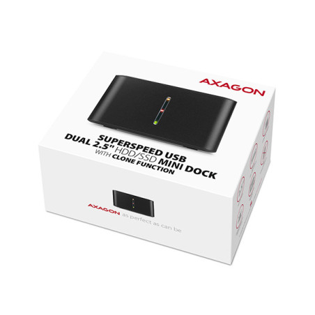 AXAGON ADSA-D25, USB 3.2 Gen 1 - 2x SATA 6G 2.5" SSD/HDD CLONE MINI dokovacia stanica