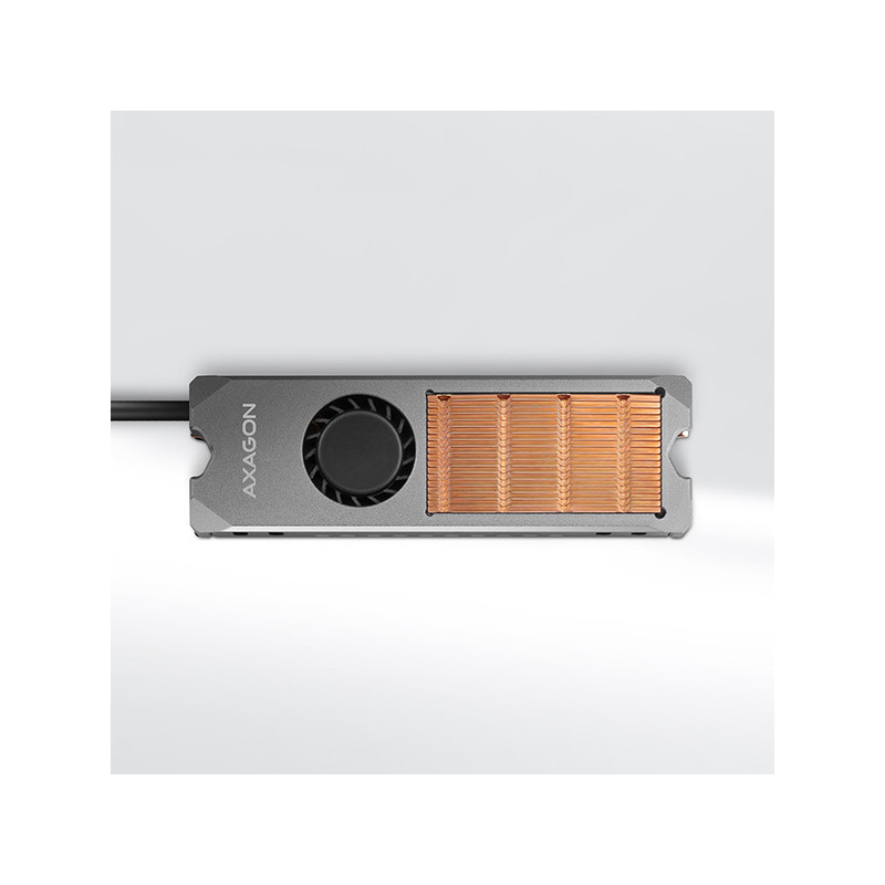 AXAGON CLR-M2FAN, medený chladič s ventilátorom pre jedno aj obojstranný M.2 SSD disk, výška 13 mm