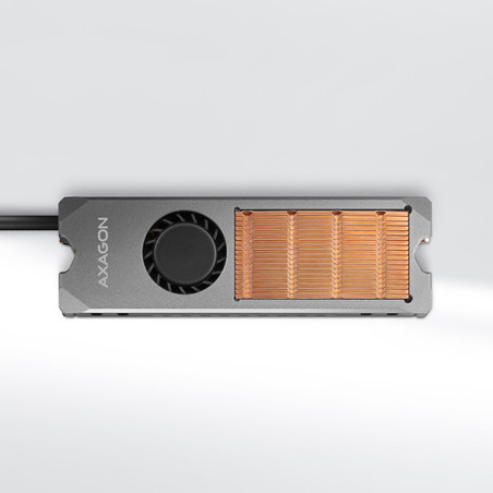 AXAGON CLR-M2FAN, medený chladič s ventilátorom pre jedno aj obojstranný M.2 SSD disk, výška 13 mm