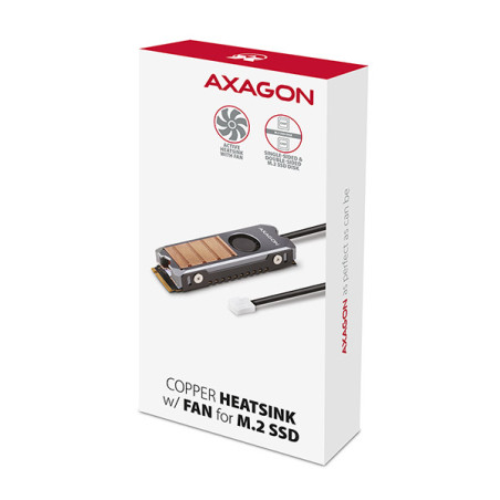 AXAGON CLR-M2FAN, medený chladič s ventilátorom pre jedno aj obojstranný M.2 SSD disk, výška 13 mm