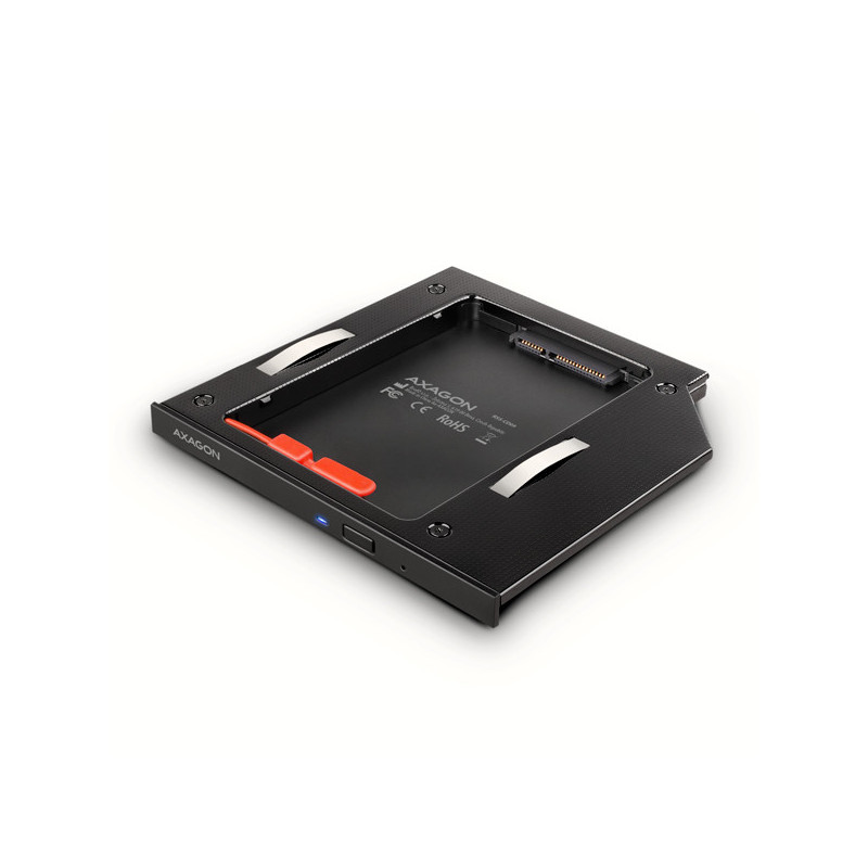 AXAGON RSS-CD09 rámček pre 2.5" SSD/HDD do DVD slotu, 9.5 mm, LED, hliník