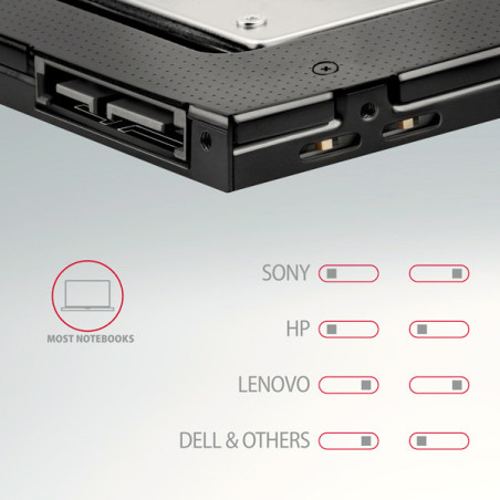 AXAGON RSS-CD09 rámček pre 2.5" SSD/HDD do DVD slotu, 9.5 mm, LED, hliník