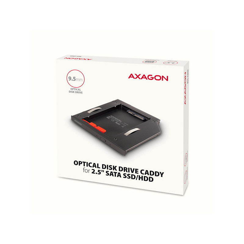 AXAGON RSS-CD09 rámček pre 2.5" SSD/HDD do DVD slotu, 9.5 mm, LED, hliník