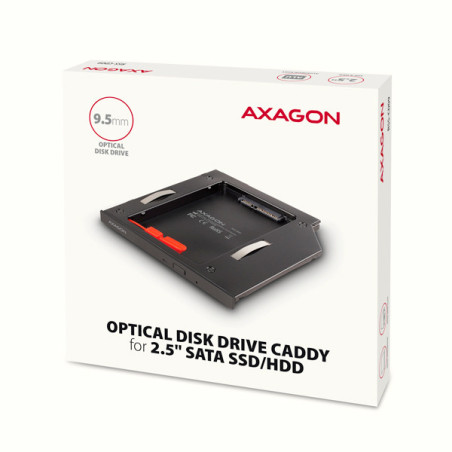 AXAGON RSS-CD09 rámček pre 2.5" SSD/HDD do DVD slotu, 9.5 mm, LED, hliník