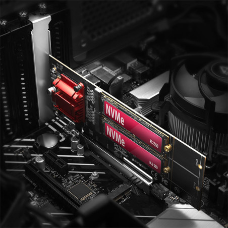 AXAGON PCEM2-ND, PCIe x8 radič - 2x M.2 NVMe M-key slot, RAID, podpora dosiek bez bifurkácie, vr. LP