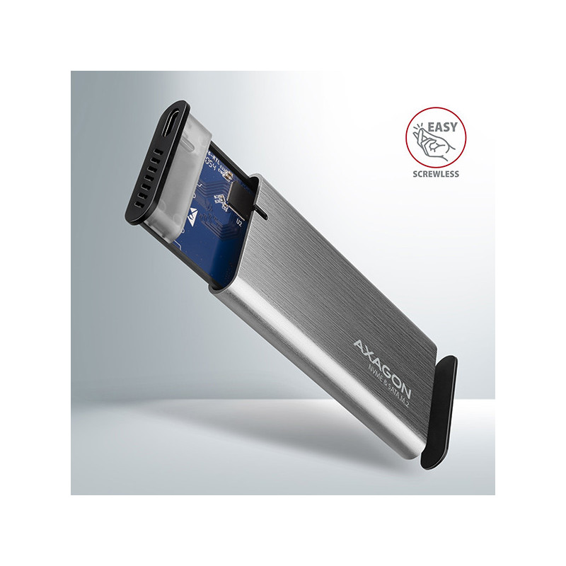 AXAGON EEM2-SB2, USB-C 3.2 Gen 2 - M.2 NVMe & SATA SSD kovový RAW box, bezskrutkový, čierny