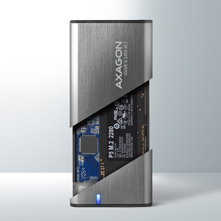 AXAGON EEM2-SB2, USB-C 3.2 Gen 2 - M.2 NVMe & SATA SSD kovový RAW box, bezskrutkový, čierny