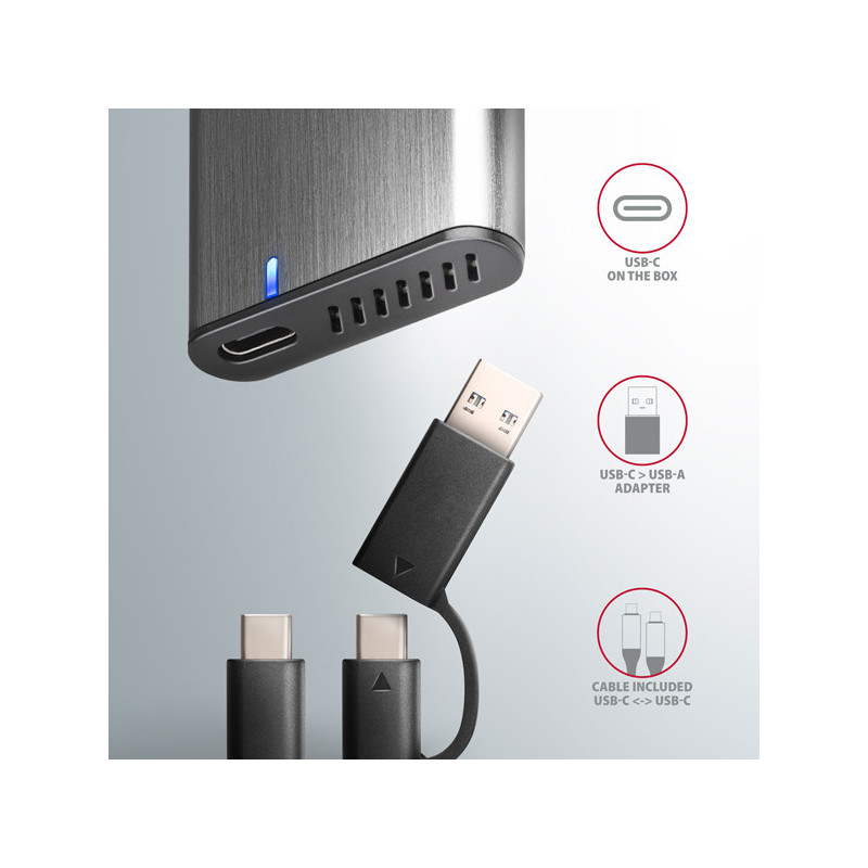 AXAGON EEM2-SB2, USB-C 3.2 Gen 2 - M.2 NVMe & SATA SSD kovový RAW box, bezskrutkový, čierny