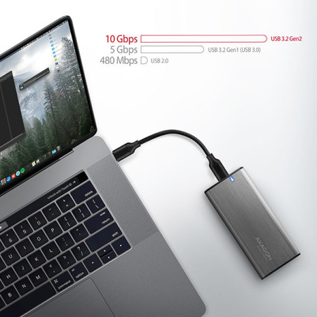 AXAGON EEM2-SB2, USB-C 3.2 Gen 2 - M.2 NVMe & SATA SSD kovový RAW box, bezskrutkový, čierny